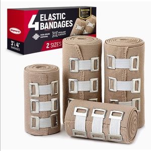 Compression Bandage Wrap - 4 pack (2x 3-in rolls & 2x 4-in rolls)